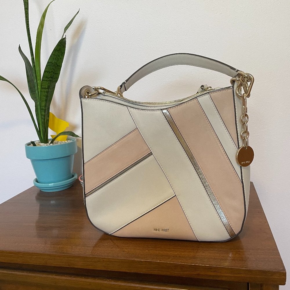 NINE WEST Satchel Handbag Purse Cream & Pink